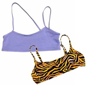 Set of Two XS Bikini Tops— Lilac and Tiger Print
